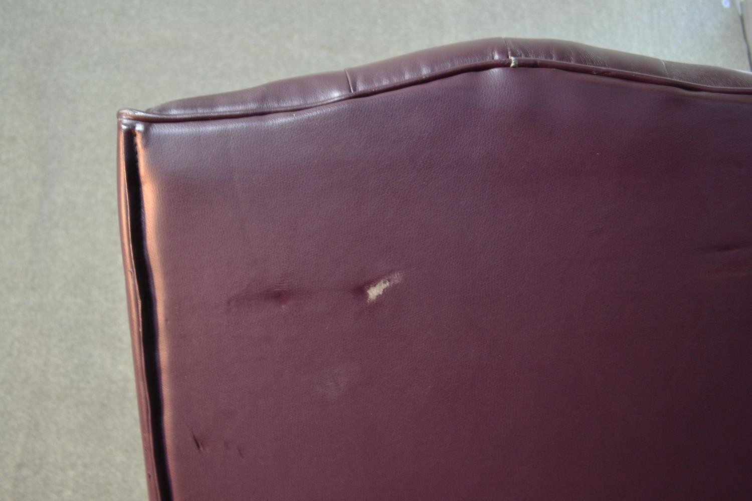 A 20th century wing back swivel office chair, upholstered in burgundy leather, with buttoned back - Image 13 of 13