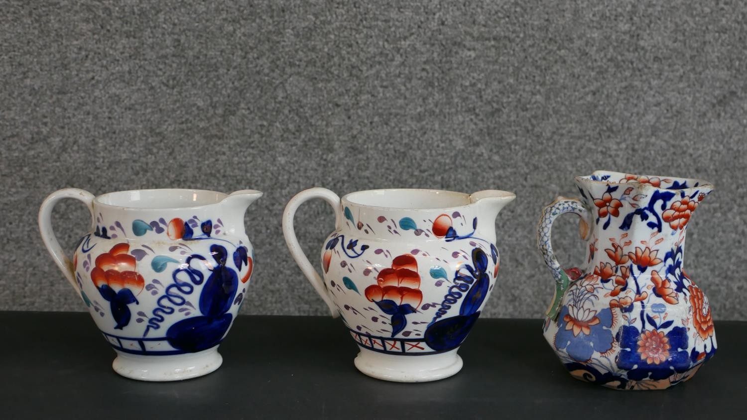 A collection of 19th century hand-painted ceramics, including a Masons jug, two Georgian Welsh cream - Image 2 of 13
