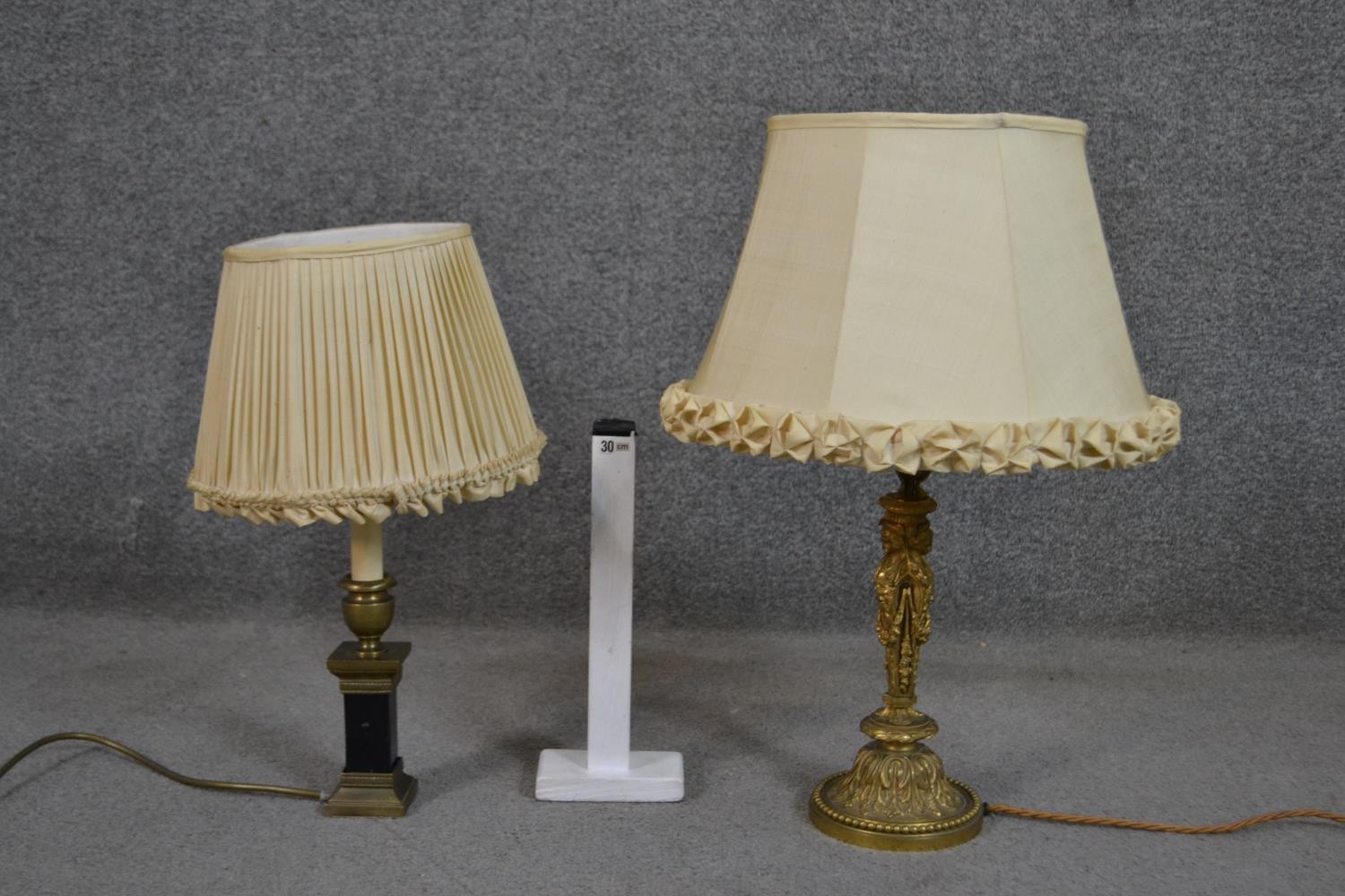 Two 19th century table lamps, one gilt metal with figural design and the other black marble - Image 2 of 6