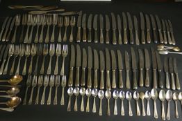 A large collection of silver plate cutlery. Various makers and designs.