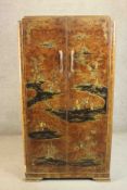 A vintage lacquered Chinoiserie fitted wardrobe. H.169 W.90 D.40cm.