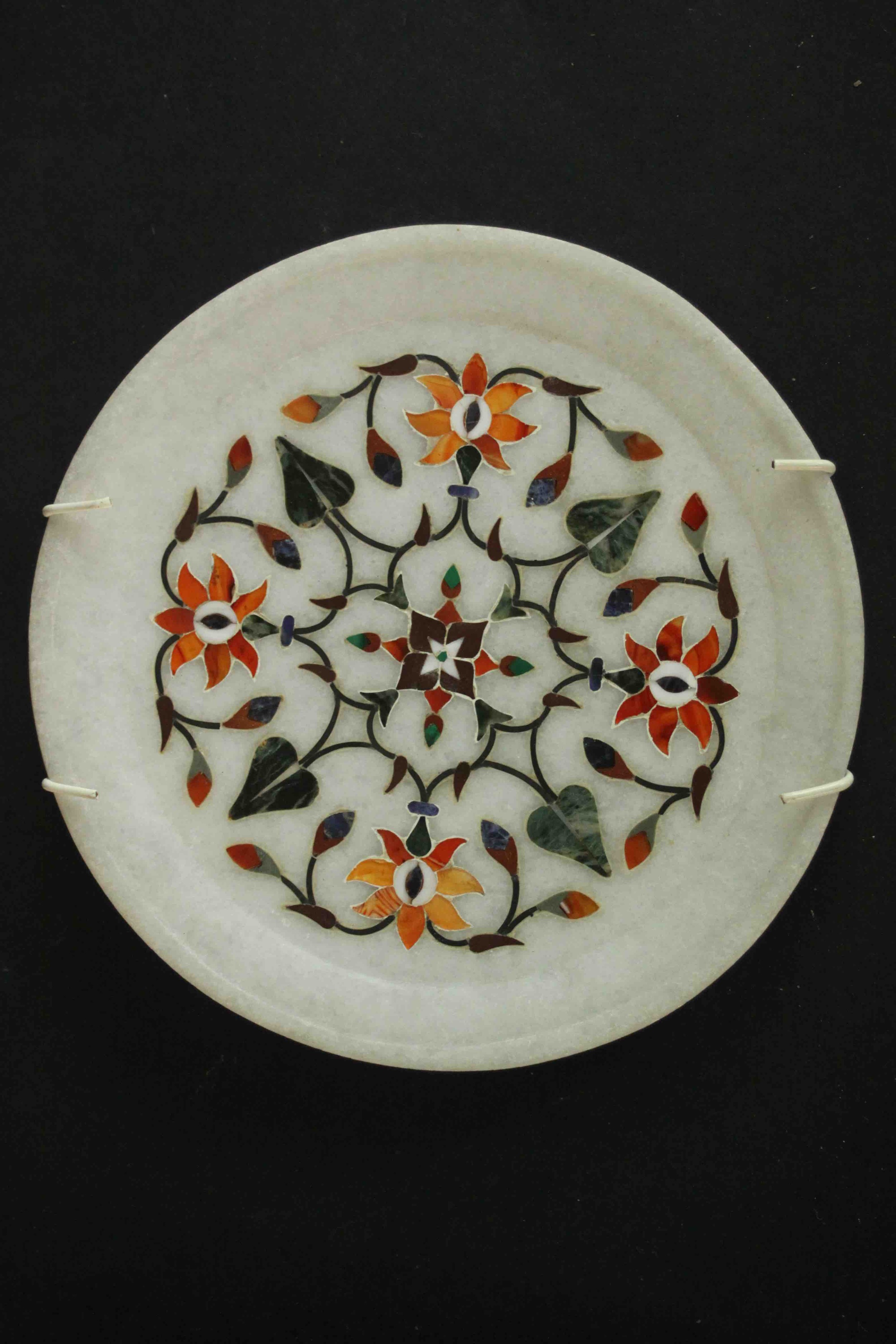 A collection of five art glass bowls and a Pietra dura plate. The glass with marbled pastel colours, - Image 6 of 16