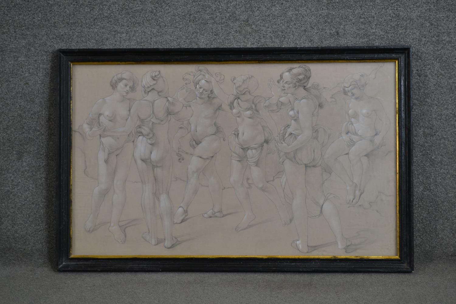 A framed and glazed pencil and chalk figural study, unsigned. H.68 W.108cm - Image 2 of 4