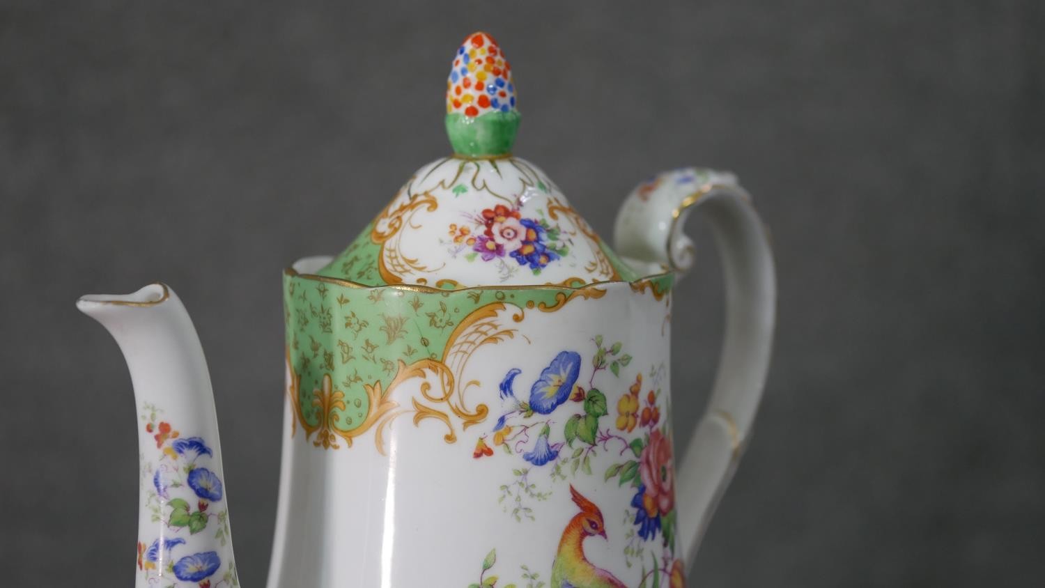 A T Goode & Co hand painted coffee pot and coffee cup, decorated with floral and gilded scrolling - Image 13 of 22