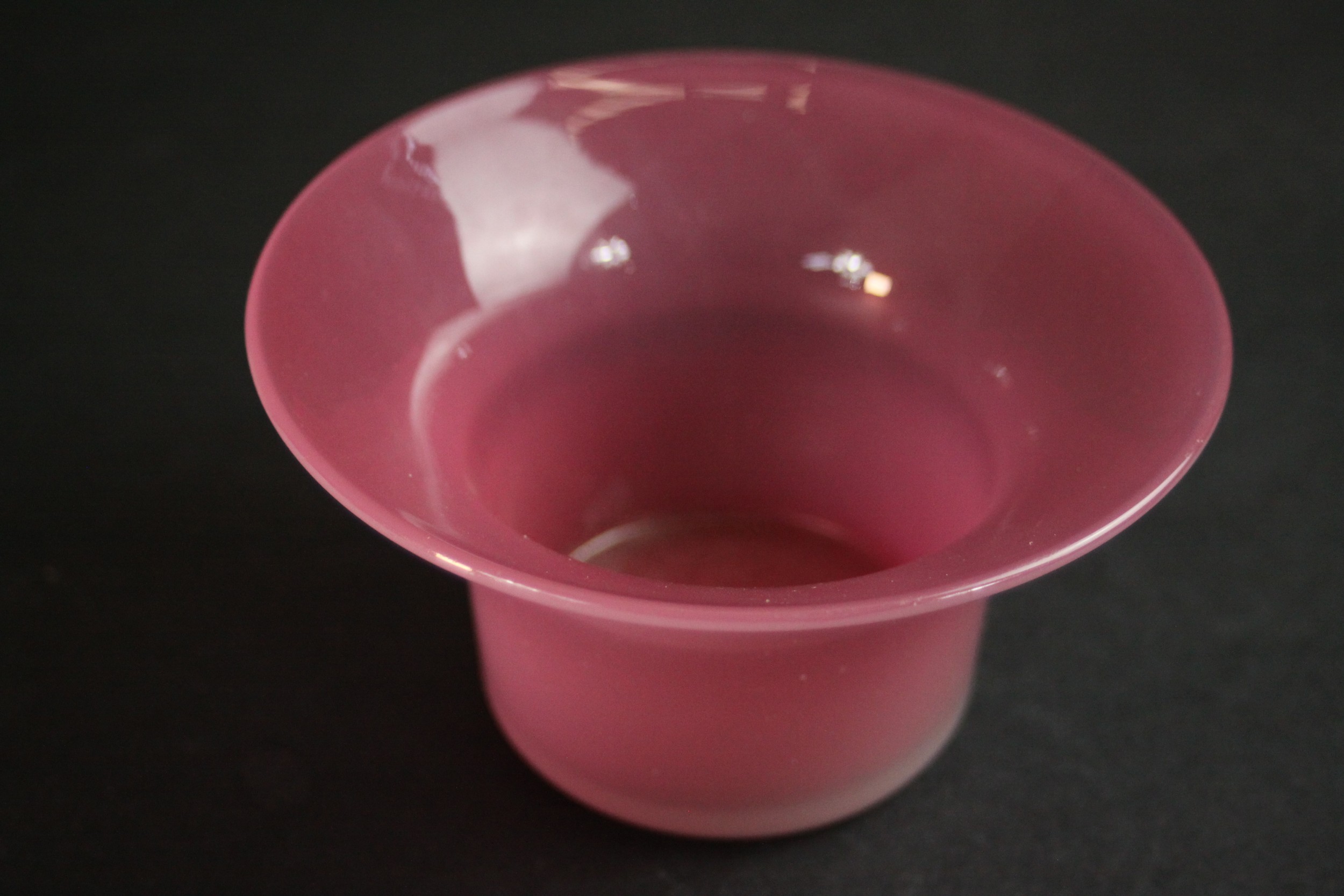 A collection of nine marble pink and yellow art glass dishes. Some signed Vasart. H.6 Dia.16cm.( - Image 6 of 9