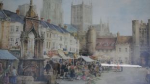 Eric Richard Sturgeon (1920-1999), Market Place, Wells, coloured print. H.64 W.88cm.