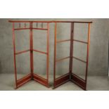 Two Japanese hardwood folding screens, possibly valet stands, one with clothes hooks. H.154 W.155cm.