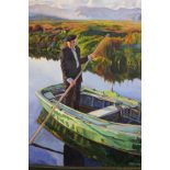 Bartolome Sastre, a framed oil on canvas, a Spanish gentleman punting on a river, Albufereta, signed