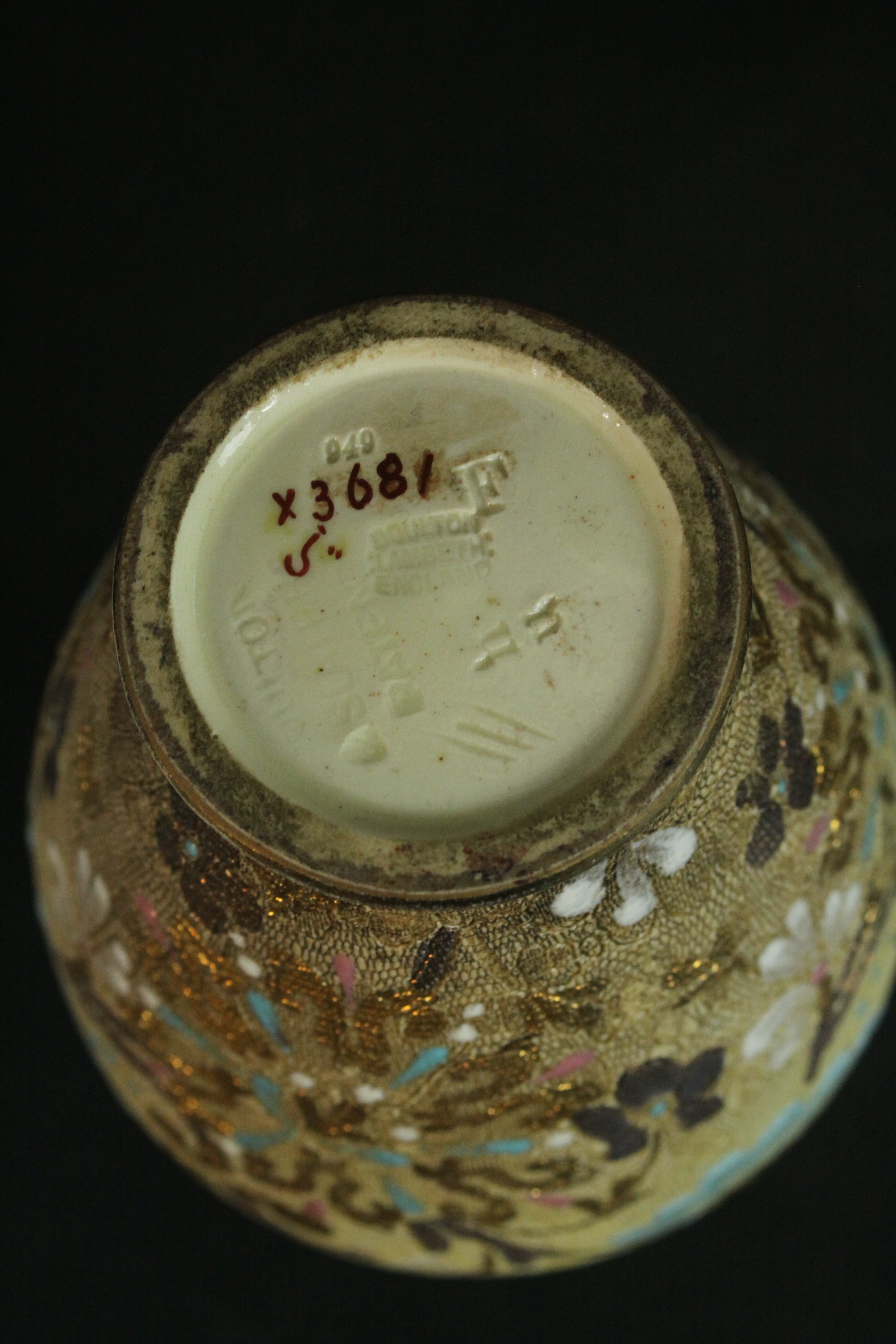 A Doulton Lambeth slater vase with floral design, a Woods Golden Moon painted candle stick and a - Image 4 of 8