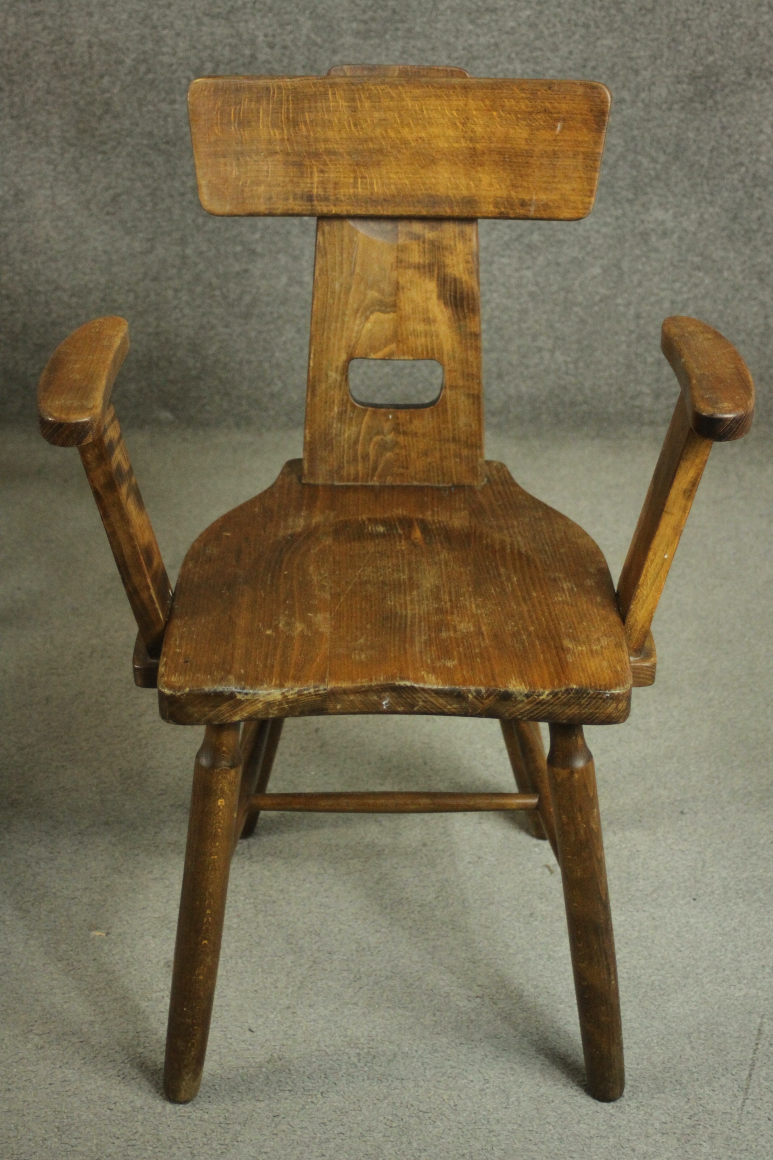 A set of six 20th century country style chairs, with a bar back on a splat with a cutout, over a - Image 2 of 7