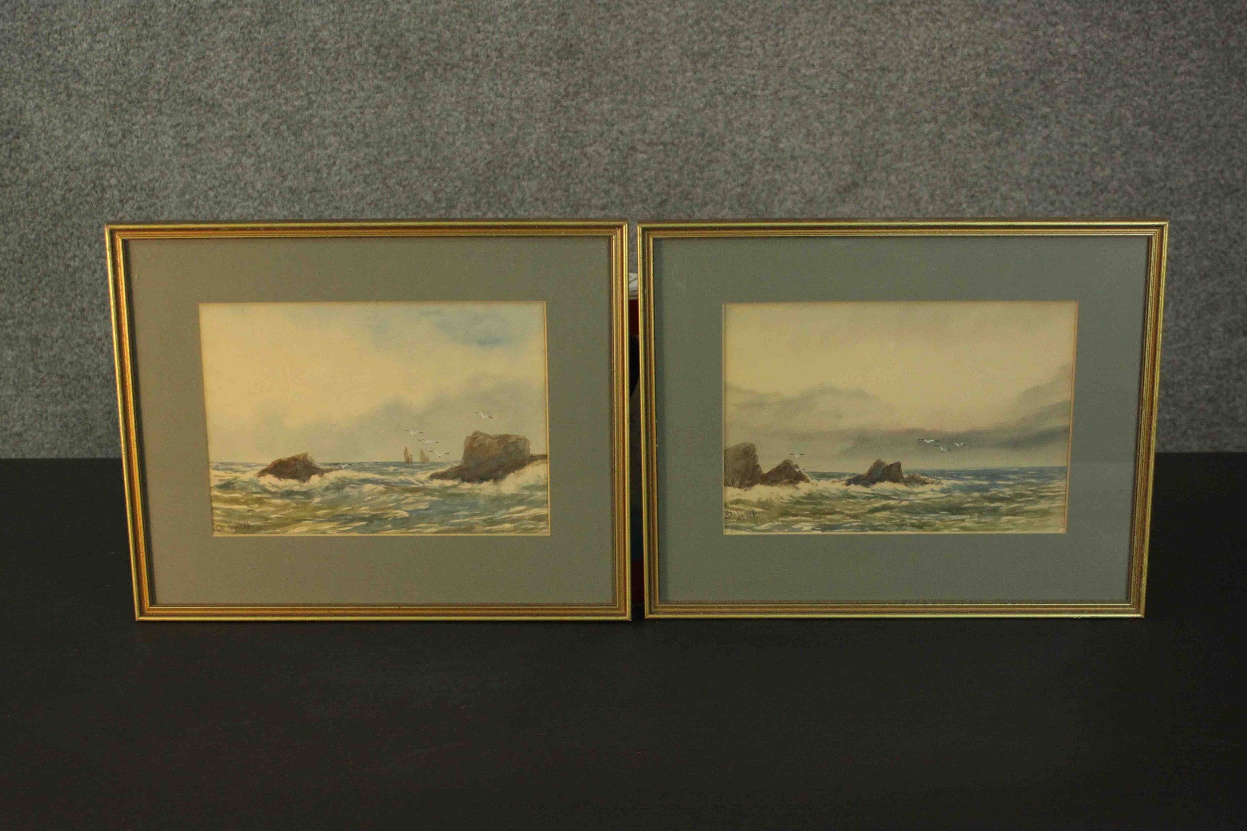 Abraham Hulk II (1851-1922), Two seascapes, watercolour, signed lower left. H.33 W.40cm. (largest)