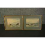 Abraham Hulk II (1851-1922), Two seascapes, watercolour, signed lower left. H.33 W.40cm. (largest)