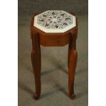 An Indian occasional table, with an octagonal pietra dura marble top, inlaid with birds and