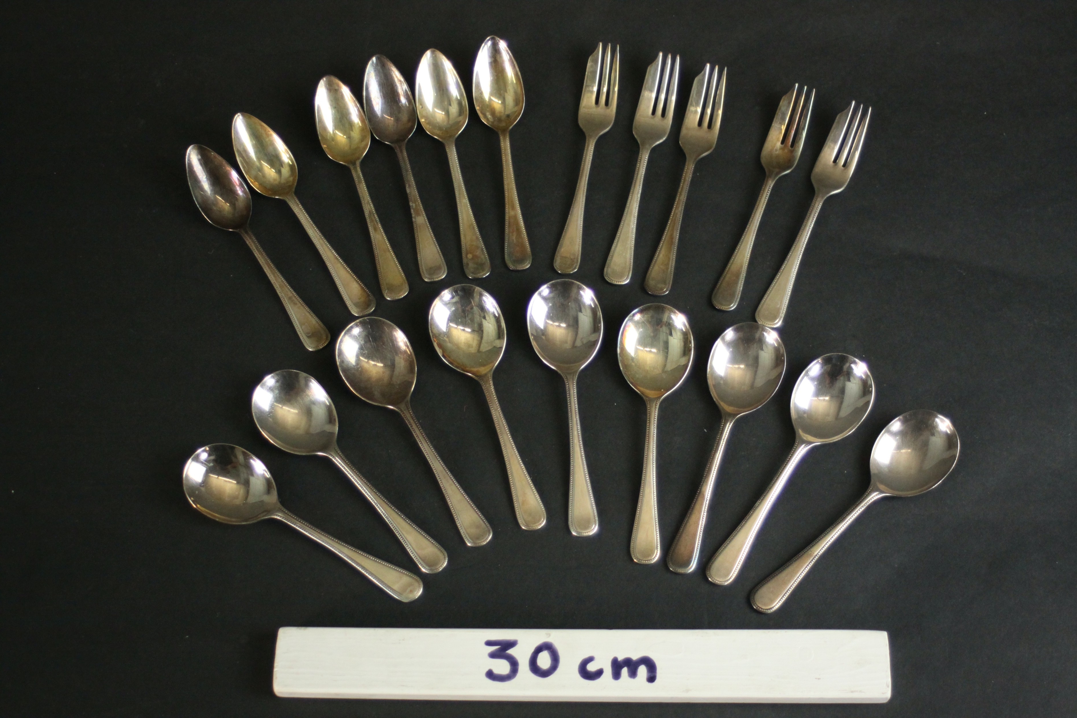 A collection of Harrods silver plated cutlery, including six grapefruit spoons, five fruit forks and - Image 2 of 9