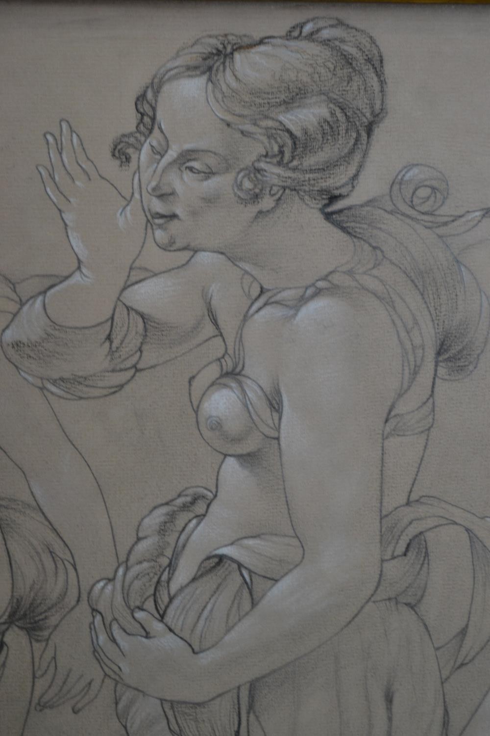 A framed and glazed pencil and chalk figural study, unsigned. H.68 W.108cm - Image 4 of 4