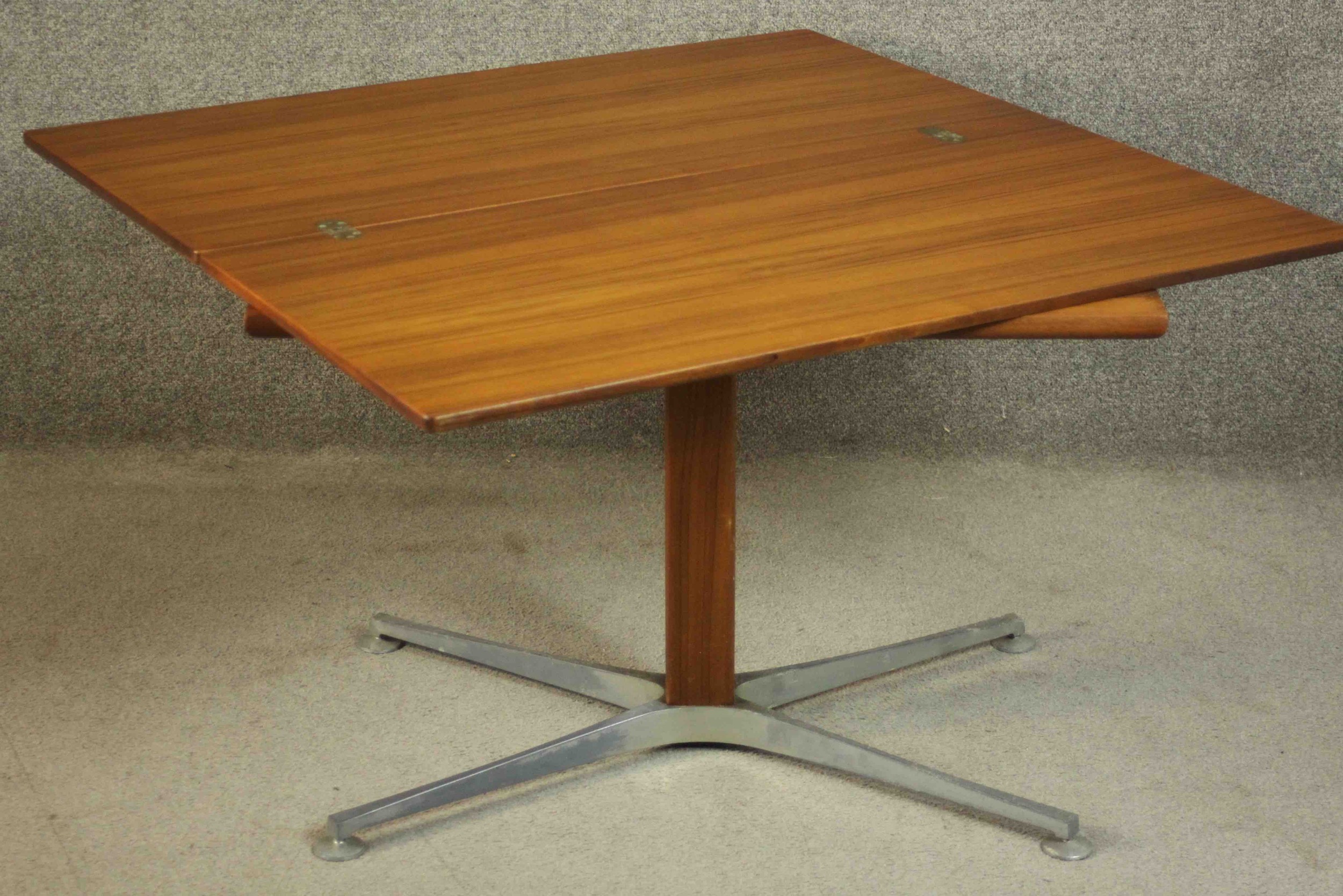 A vintage teak fold over console table converting to dining table with height adjustable mechanism - Image 4 of 8