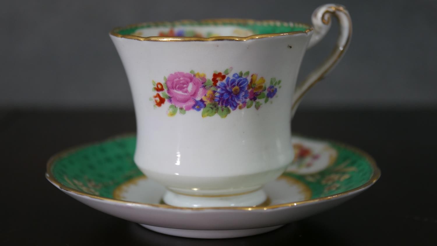 A T Goode & Co hand painted coffee pot and coffee cup, decorated with floral and gilded scrolling - Image 5 of 22