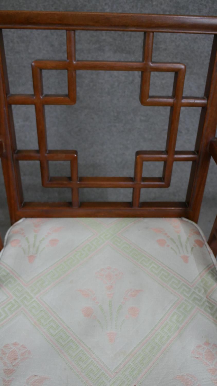 A Chinese hardwood open armchair with a square cockpen style back over a loose seat cushion. - Image 2 of 4