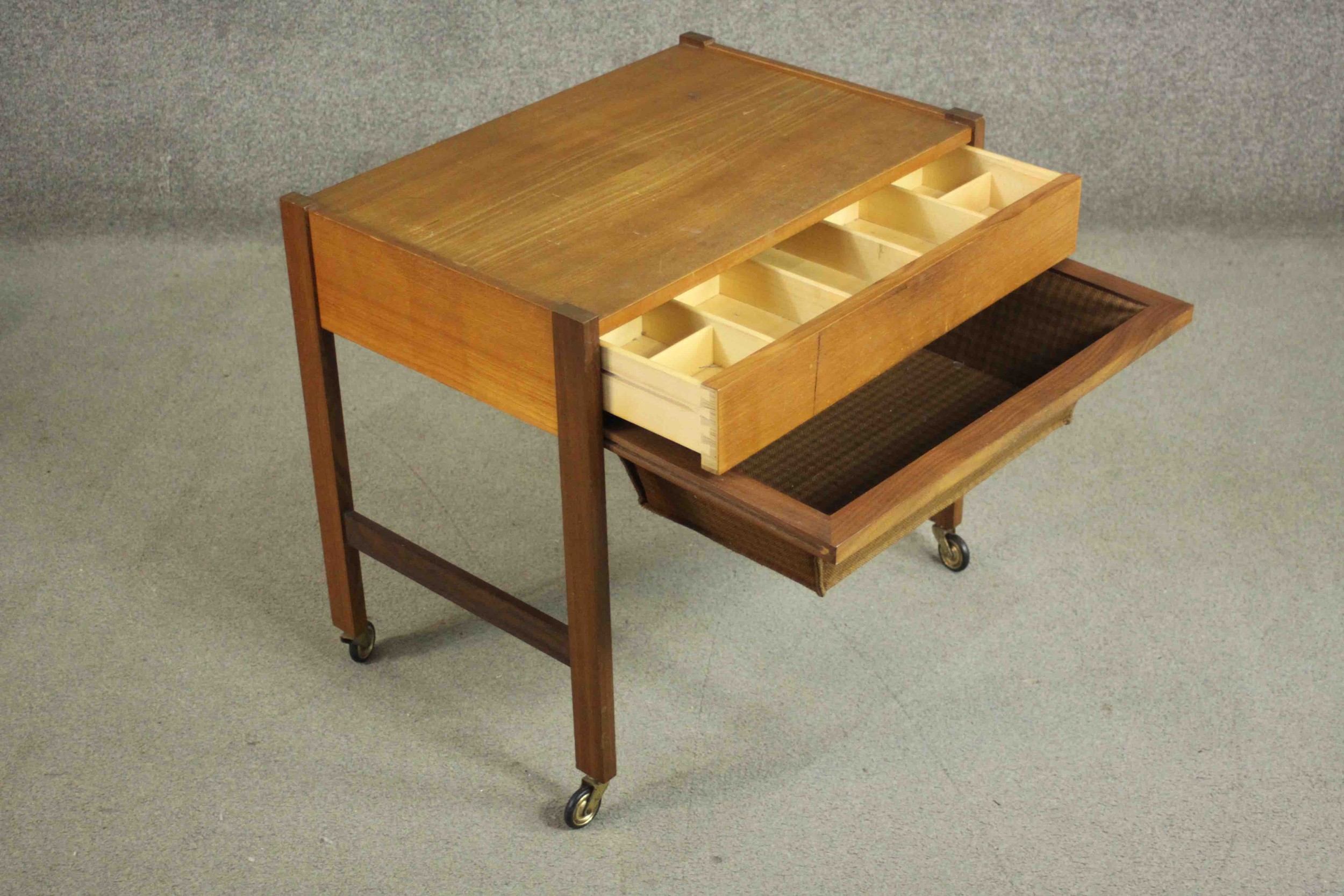 A circa 1960s Danish Vitze teak sewing table, of rectangular form with a fitted drawer, over a well, - Image 7 of 10