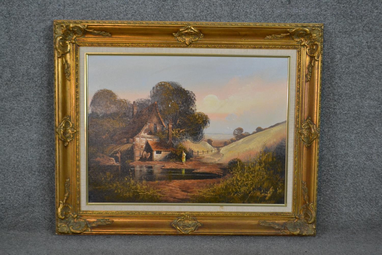 John Horsewell, 1956, oil on canvas of landscape with a cottage, signed. H.60 W.80cm - Image 2 of 6