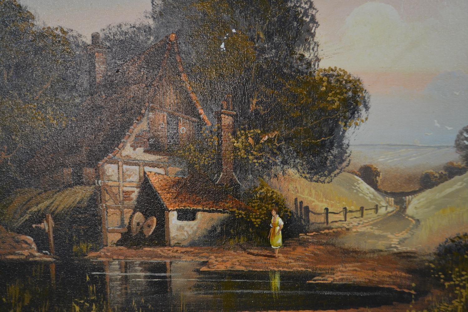 John Horsewell, 1956, oil on canvas of landscape with a cottage, signed. H.60 W.80cm - Image 4 of 6