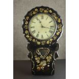 A Victorian papier mache mother of pearl inlaid drop dial wall clock with Roman numerals to the