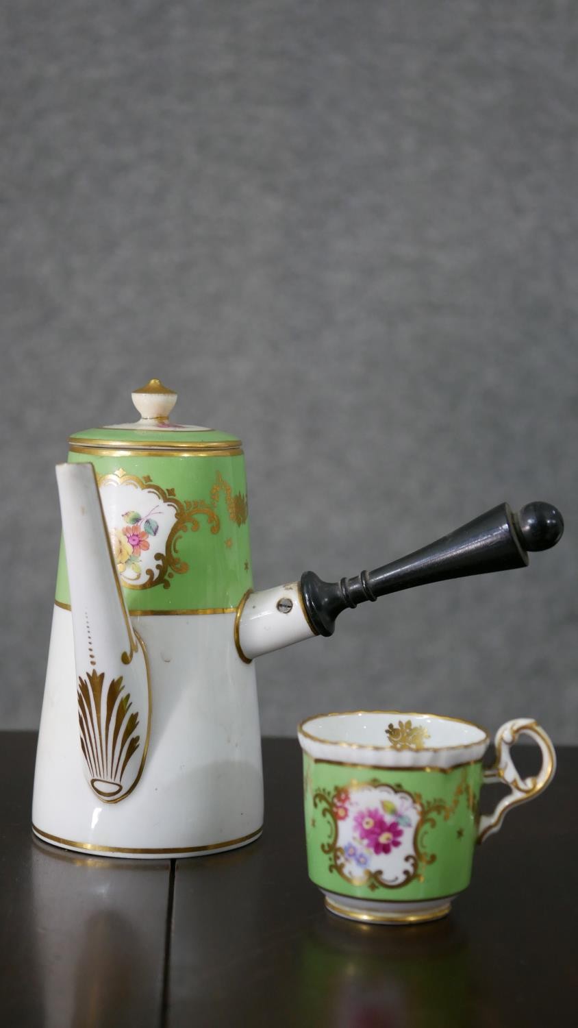 A T Goode & Co hand painted coffee pot and coffee cup, decorated with floral and gilded scrolling - Image 3 of 22