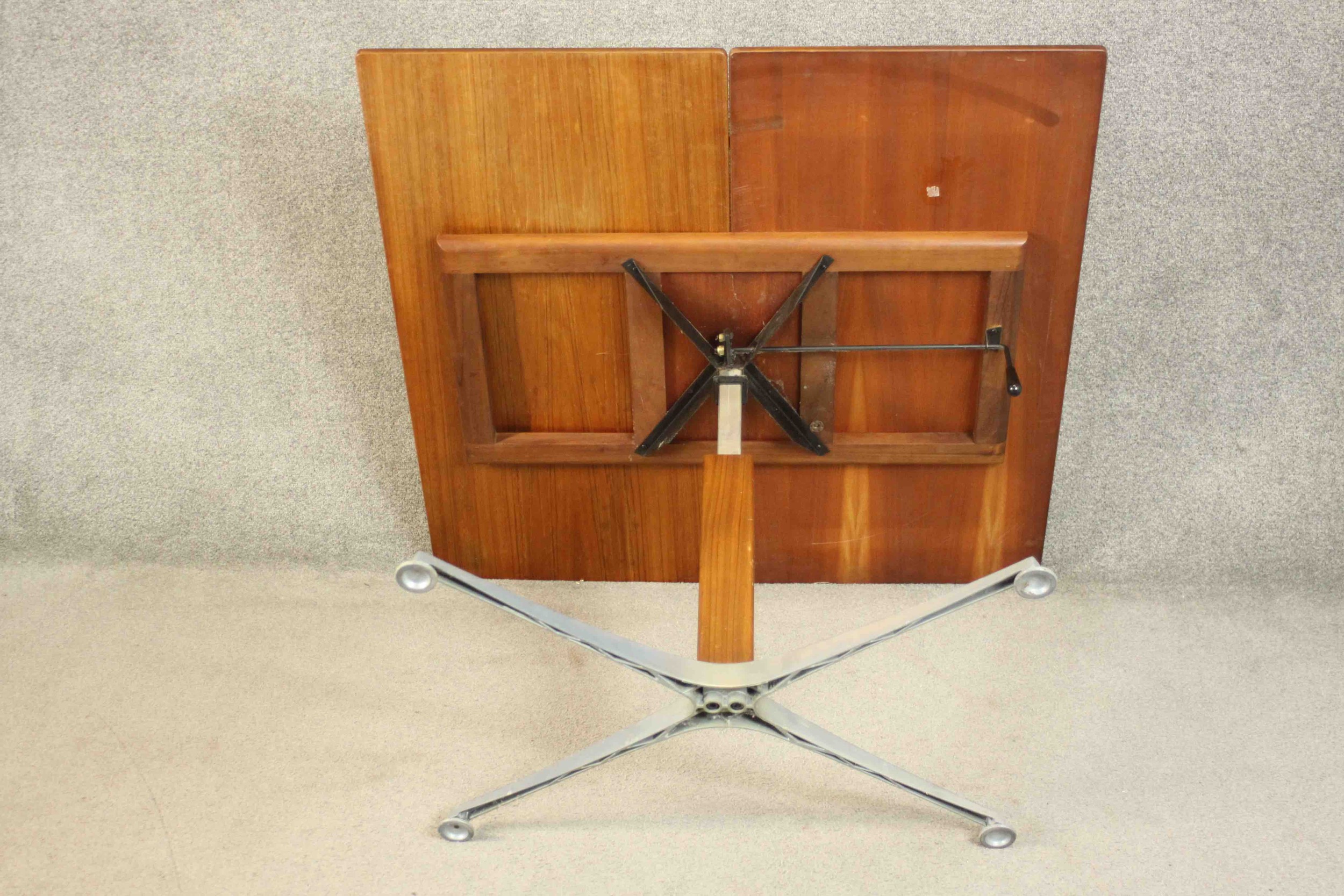 A vintage teak fold over console table converting to dining table with height adjustable mechanism - Image 7 of 8