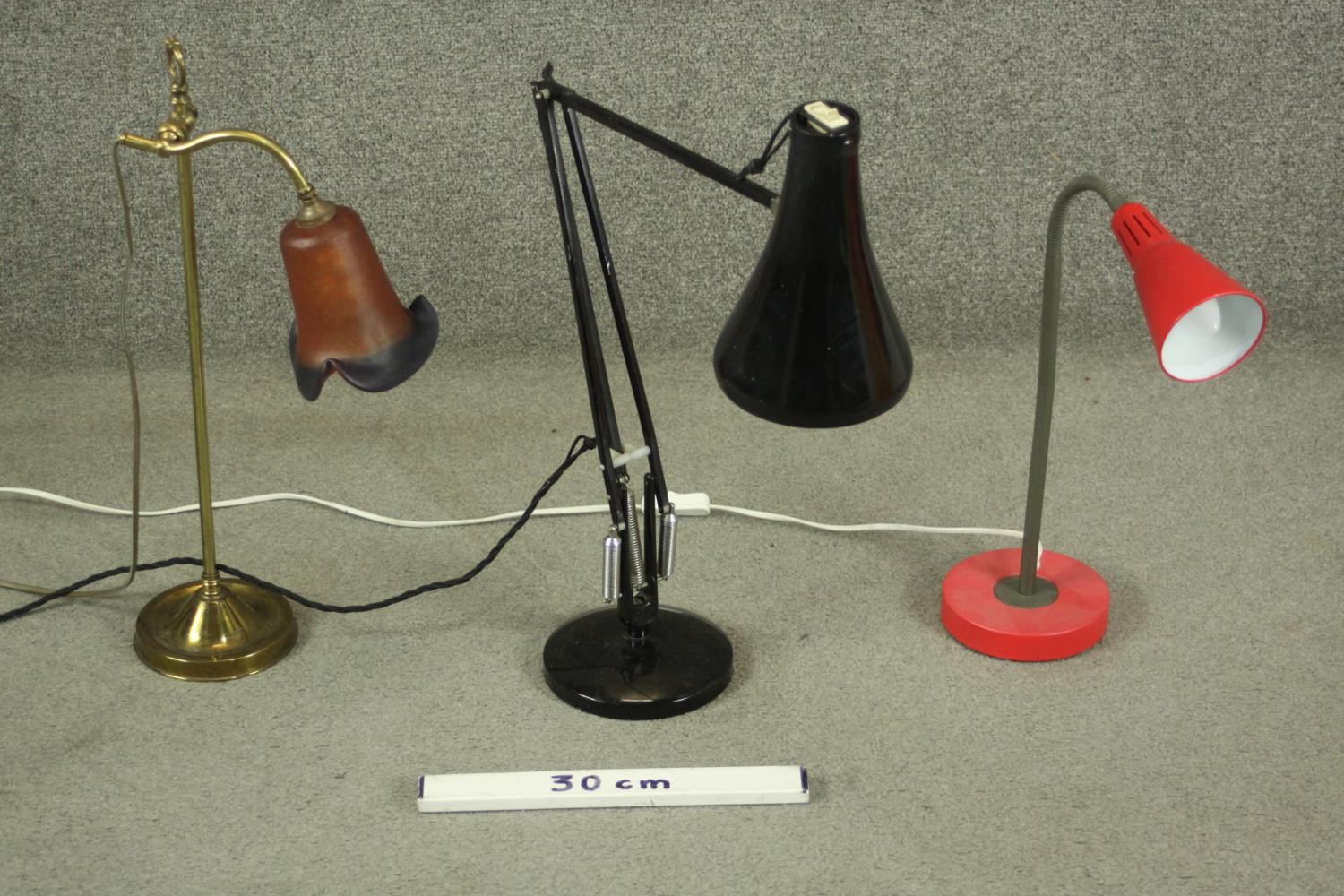 A Herbert Terry style black Anglepoise desk lamp, together with a mid to late 20th century red - Image 2 of 5