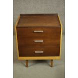 A circa 1960s Stag Furniture teak bedside chest, with a three quarter gallery over three long