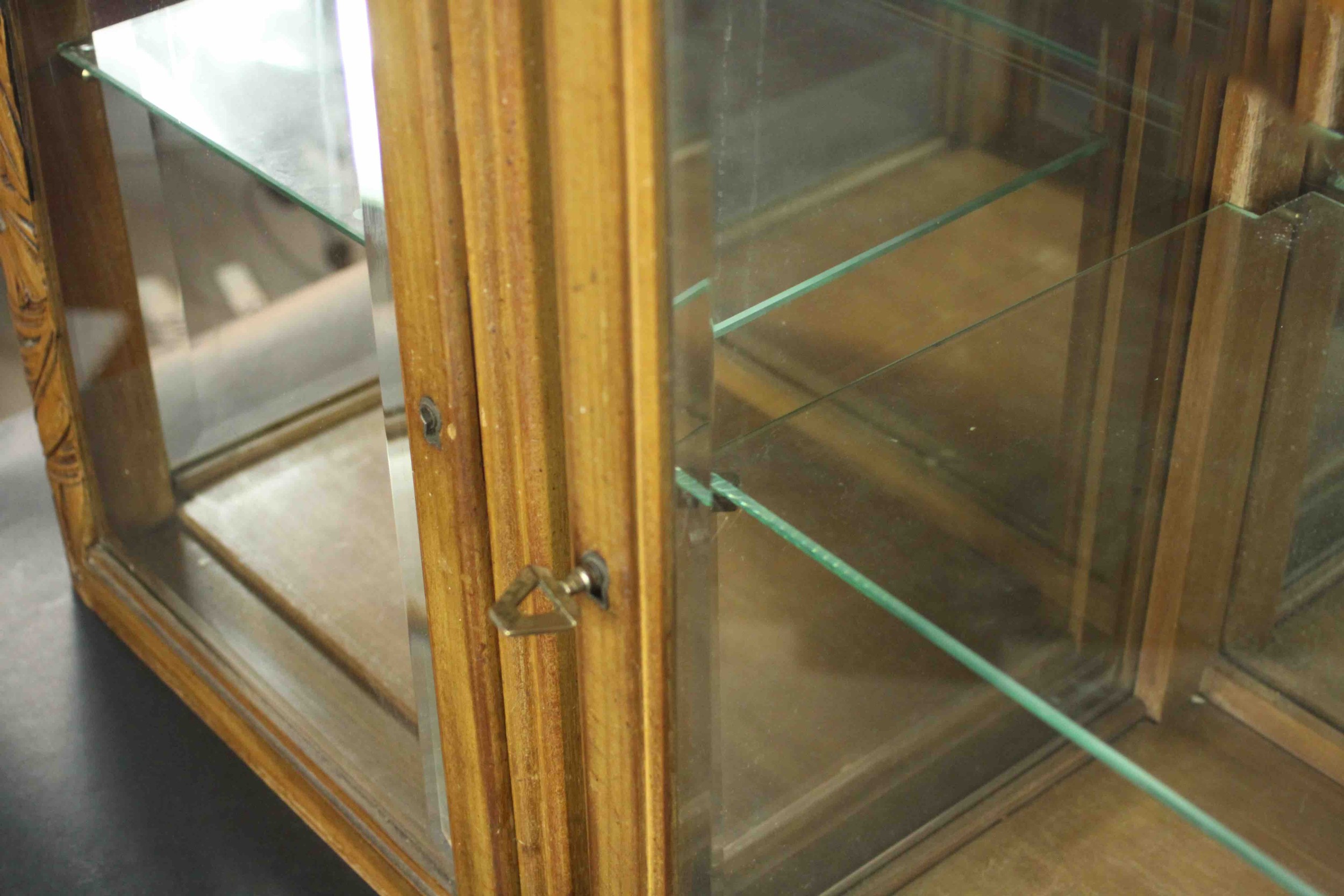 A pair of French 1940s walnut display cabinets, each with a single glazed door, and glazed sides, - Image 11 of 12