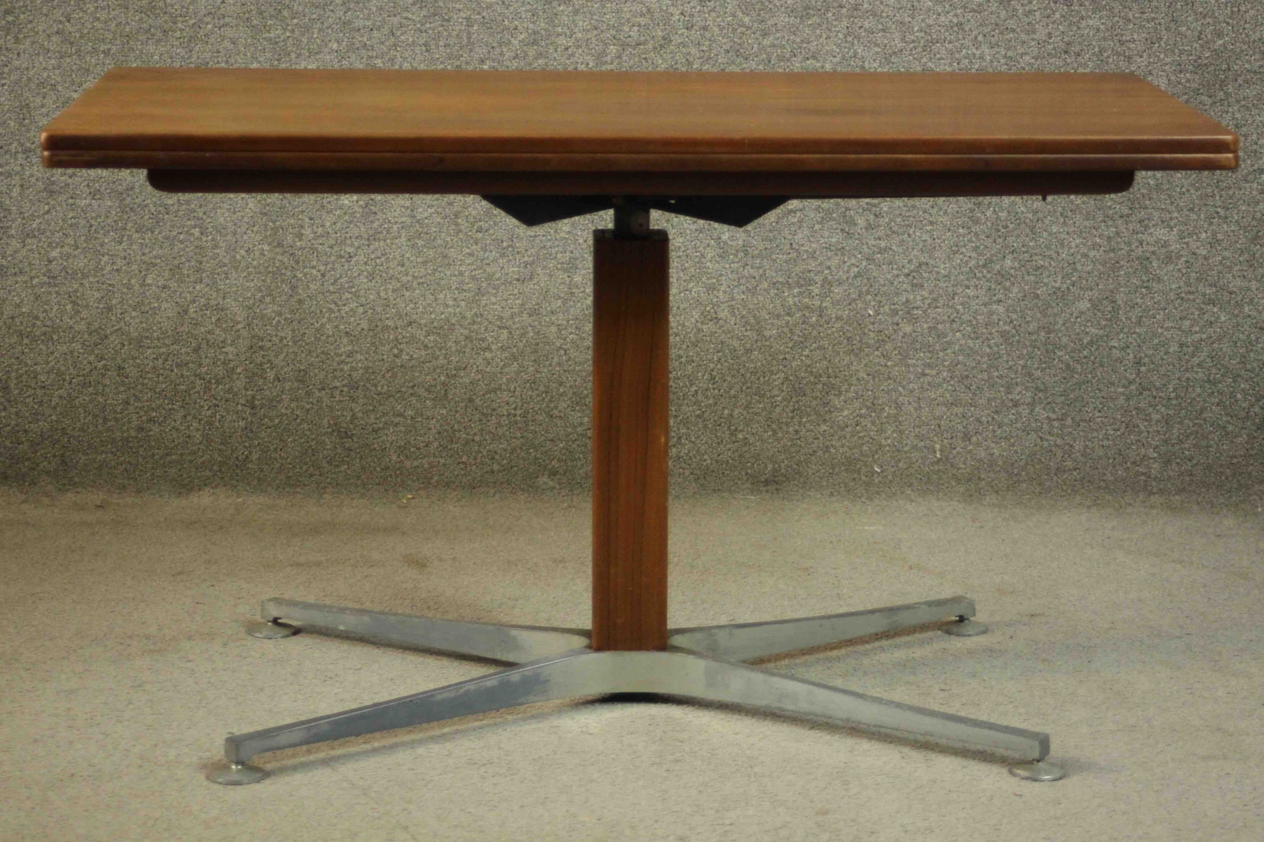 A vintage teak fold over console table converting to dining table with height adjustable mechanism - Image 3 of 8