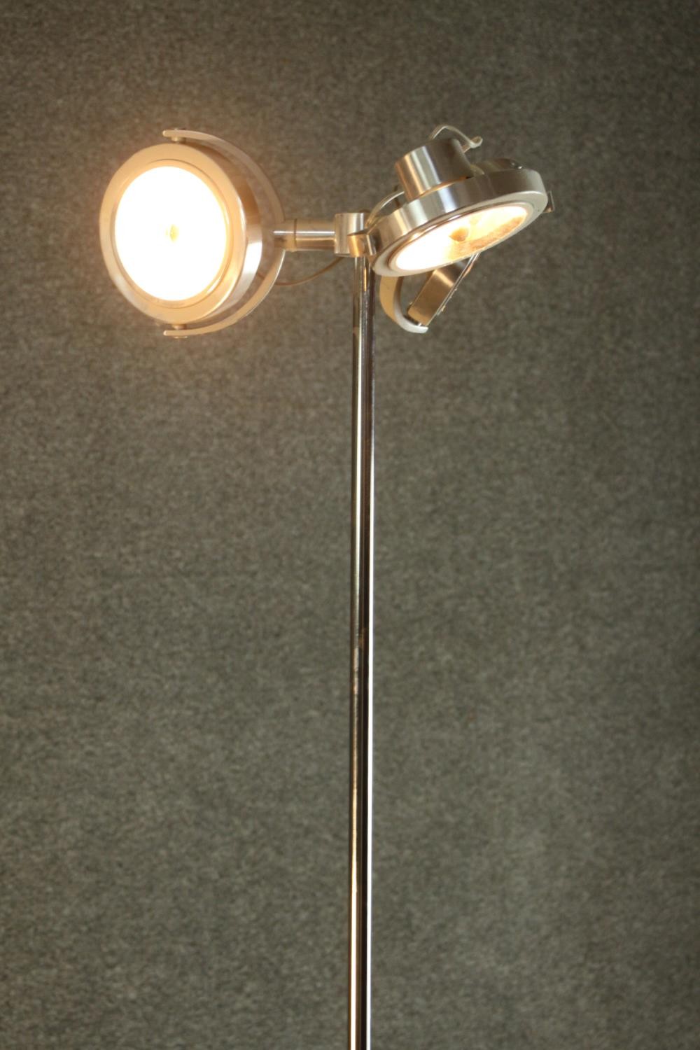 A modernist tubular chromed standard lamp, with three adjustable spotlights, on a circular base. H. - Image 8 of 10