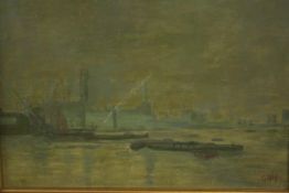 Leonard Christopher Gilley (b.1915), Harbour Scene, oil on canvas, signed lower right. H.50 W.58cm.