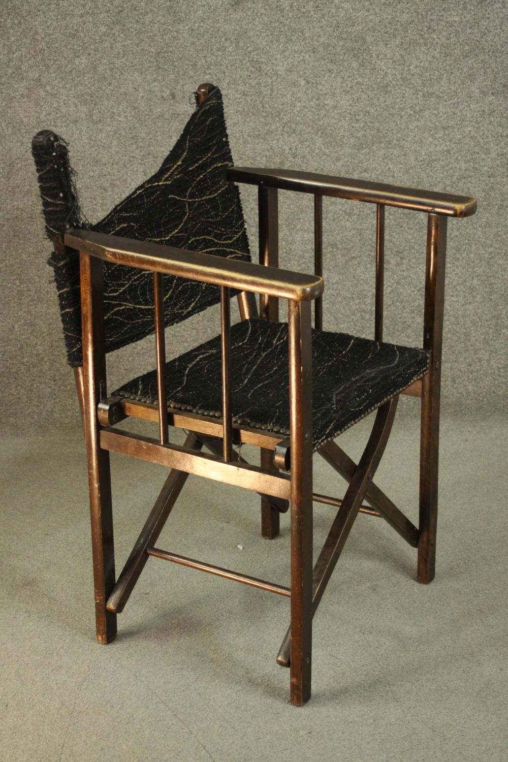 A 20th century 'Firma' folding campaign chair, upholstered in black fabric (damaged), made at the - Image 3 of 8