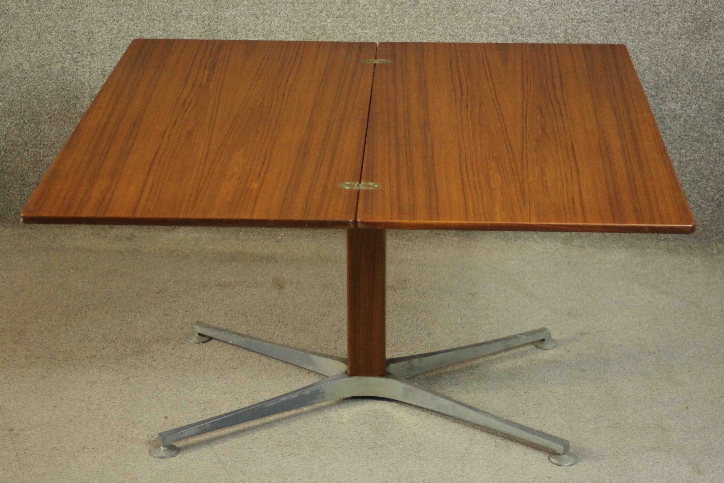 A vintage teak fold over console table converting to dining table with height adjustable mechanism - Image 5 of 8