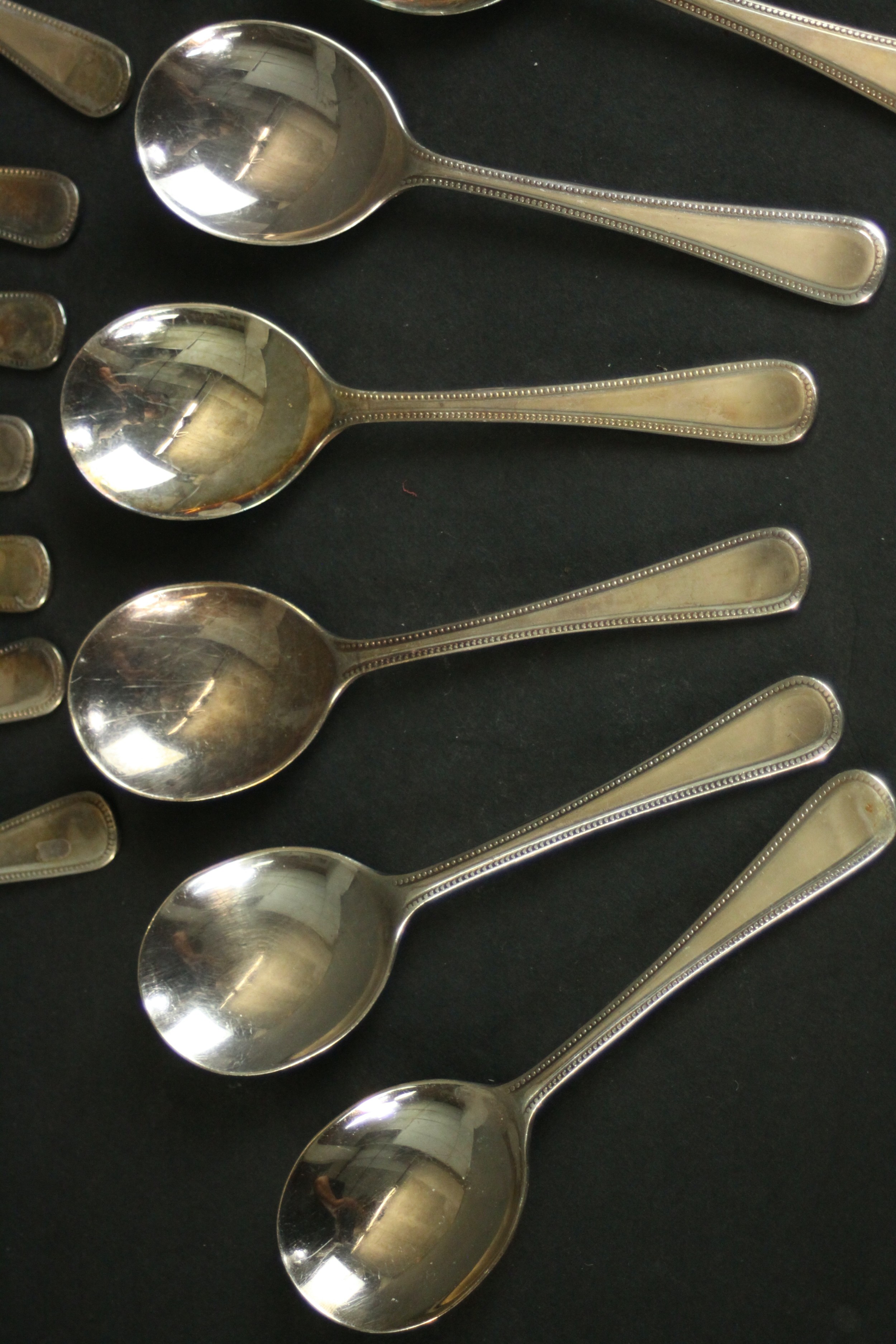 A collection of Harrods silver plated cutlery, including six grapefruit spoons, five fruit forks and - Image 3 of 9