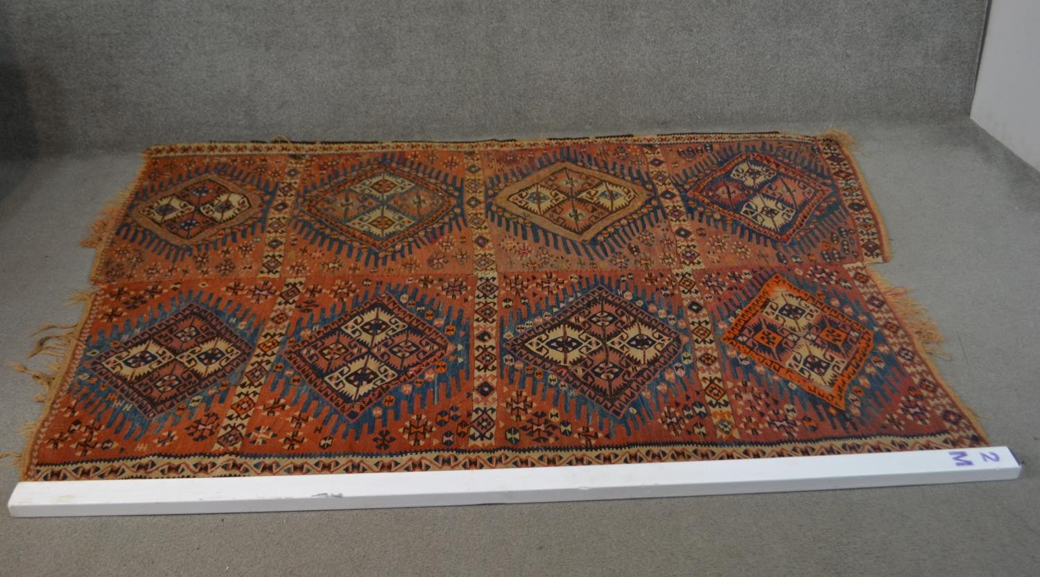 Two joined Persian Kelims, repeating diamond medallions on a burgundy ground. L.232 W.163cm - Image 2 of 6