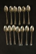 A collection of thirteen beaded design silver tea spoons. Hallmarked C&L, Sheffield. (1) Weight.