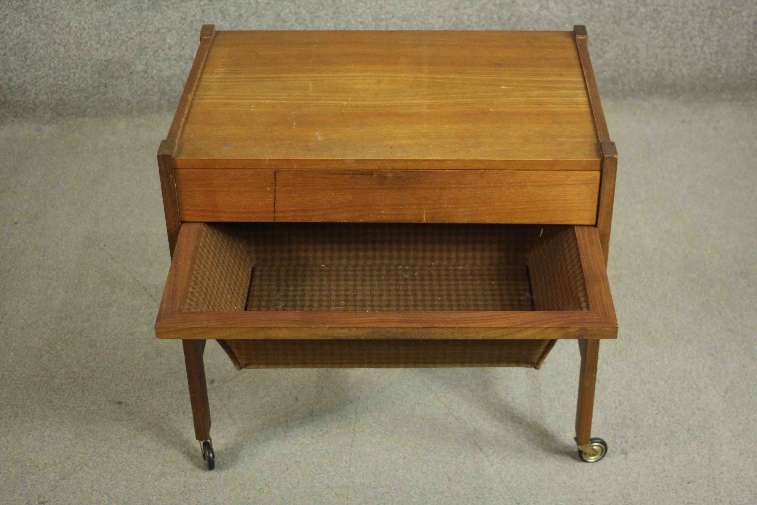 A circa 1960s Danish Vitze teak sewing table, of rectangular form with a fitted drawer, over a well, - Image 6 of 10