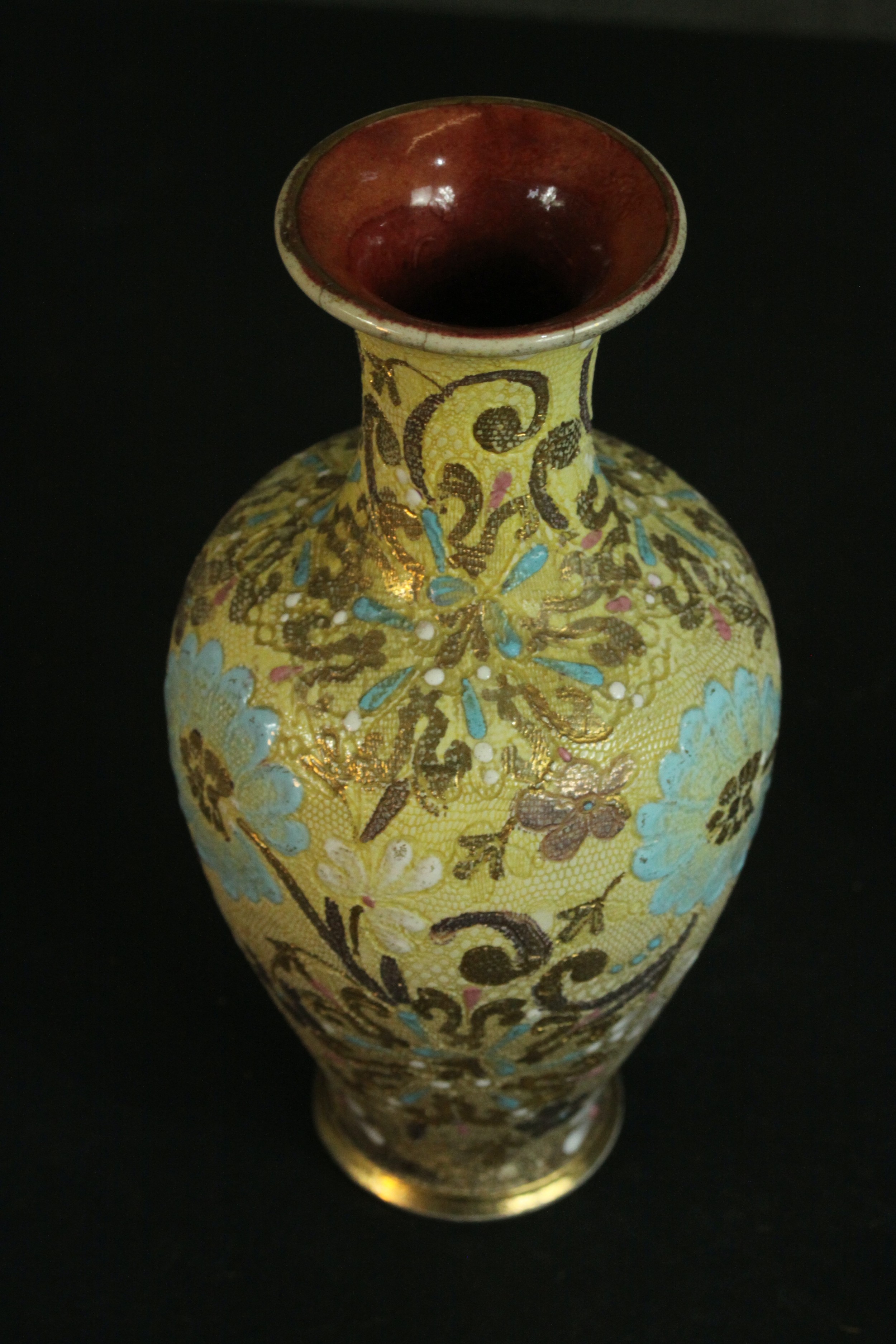 A Doulton Lambeth slater vase with floral design, a Woods Golden Moon painted candle stick and a - Image 3 of 8