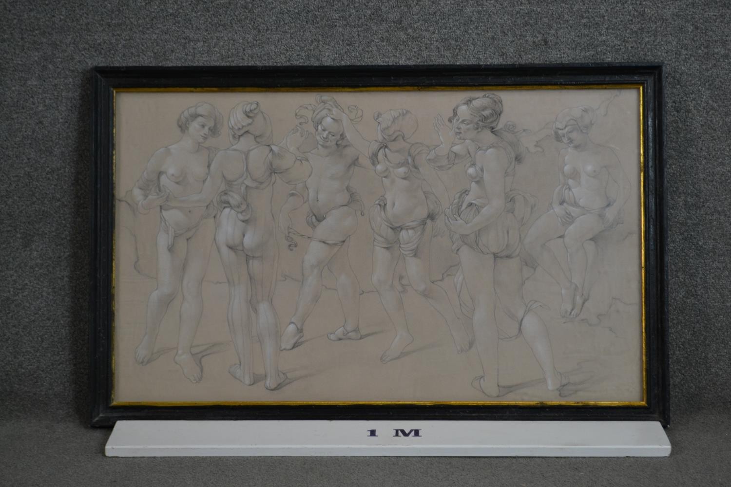 A framed and glazed pencil and chalk figural study, unsigned. H.68 W.108cm - Image 3 of 4