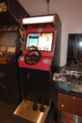 Reproduction arcade machine driving cabinet with multiple games including Chase HQ, Sega Rally,