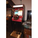 Reproduction arcade machine driving cabinet with multiple games including Chase HQ, Sega Rally,