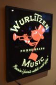 LED Wurlitzer sign with power transformer and remote control. Boxed, tested and working. There are