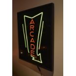 LED Arcade sign with power transformer and remote control. Boxed, tested and working. There are