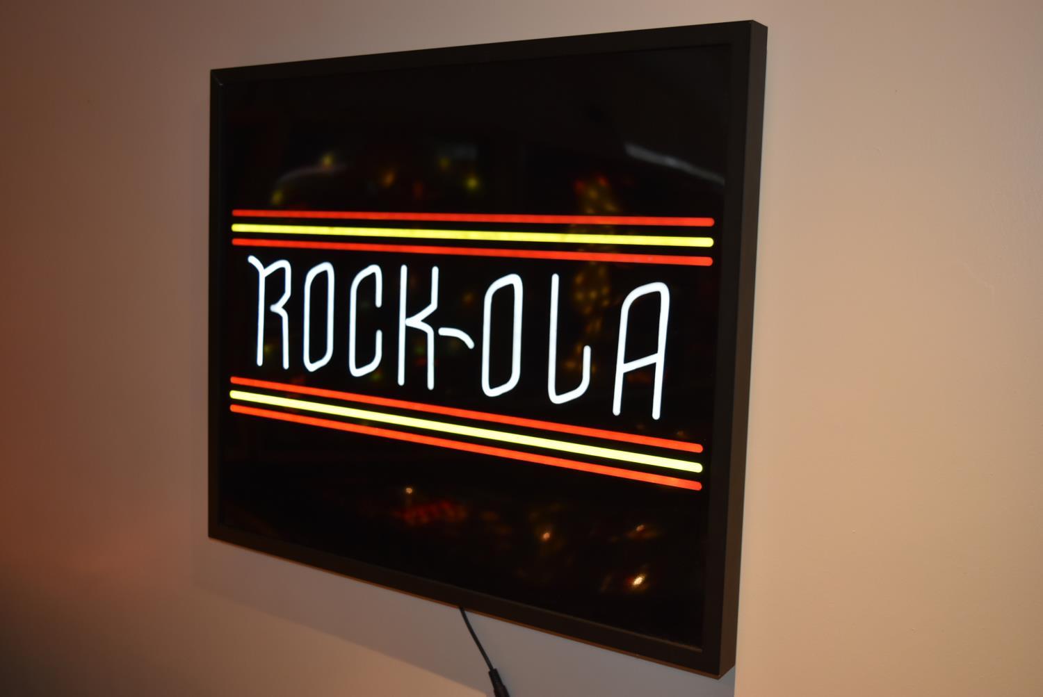 LED Rock Ola sign with power transformer and remote control. Boxed, tested...