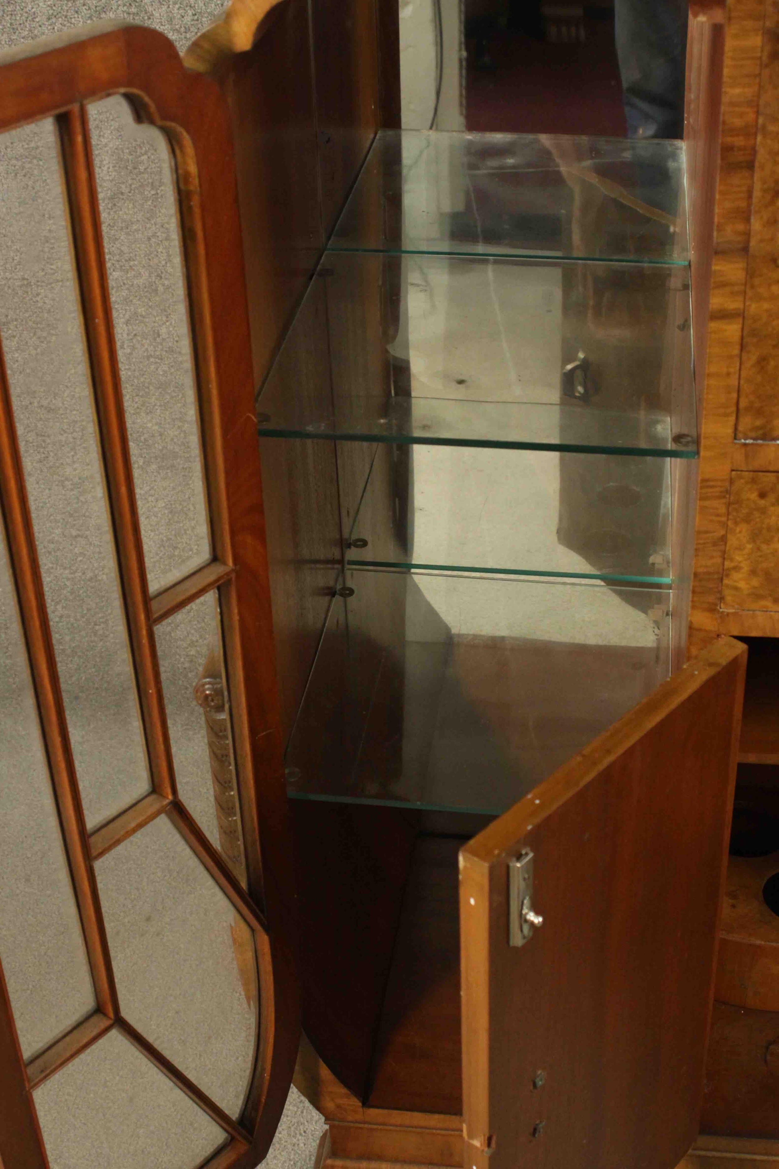 An Art Deco burr walnut cocktail cabinet with fitted and mirrored central mixing section flanked - Image 9 of 17