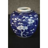 A 19th century Chinese blue and white hand painted porcelain prunus blossom design ginger jar.