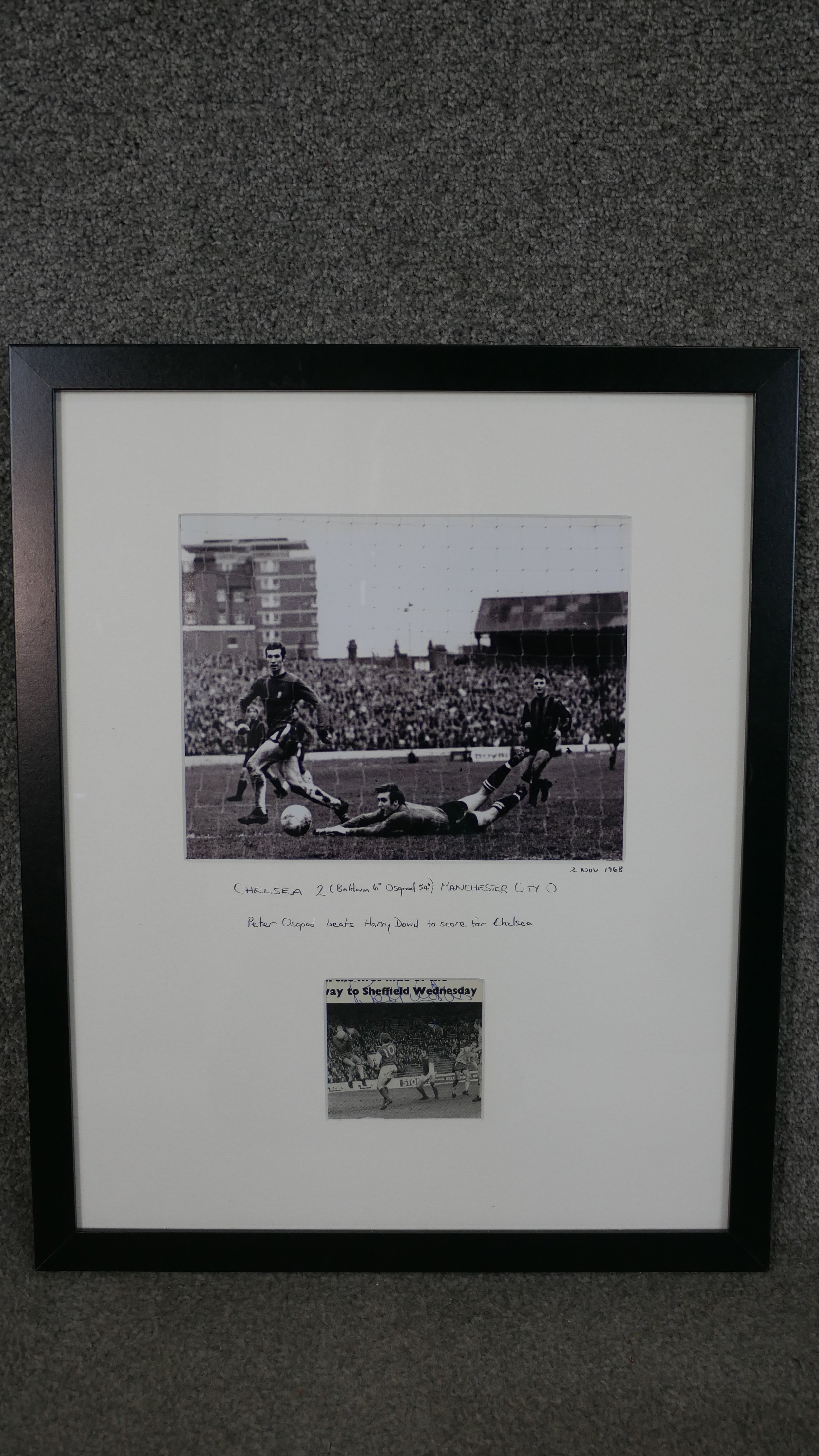 Two framed and glazed signed pieces of Chelsea F.C. memorabilia. A Peter Osgood signed press photo - Image 2 of 9